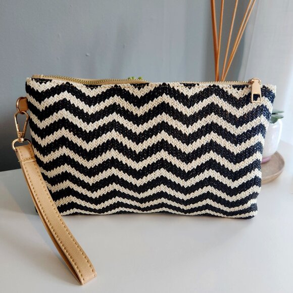 Handbags - Black and White Woven Chevron Zippered Pouch Clutch. NWOT
